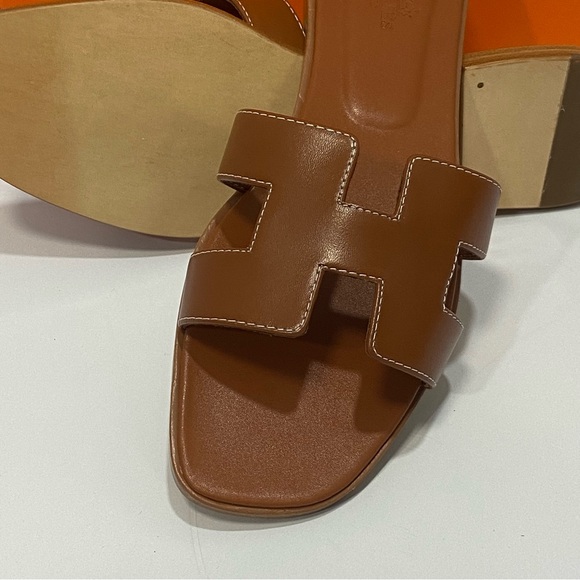 Hermes Brown Leather Slide Sandals SZ39 - Picture 5 of 6